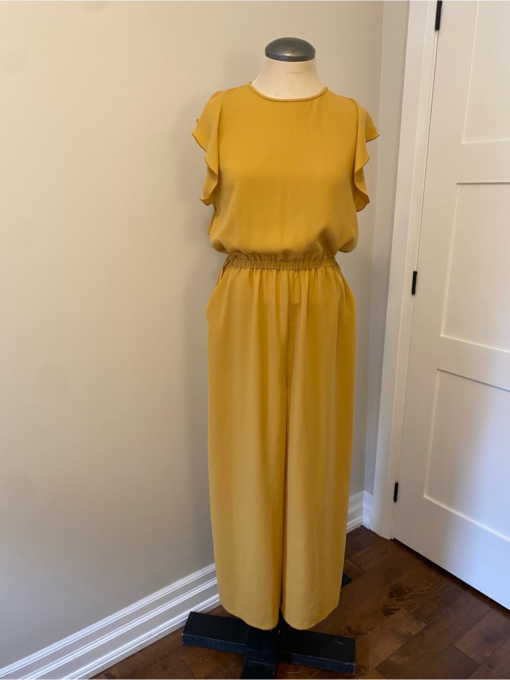 Wilfred Mustard Yellow Flutter-Sleeve Wide-Leg Jumpsuit